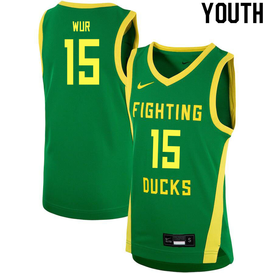 Youth # #15 Lok Wur Oregon Ducks College Basketball Jerseys Sale-Green